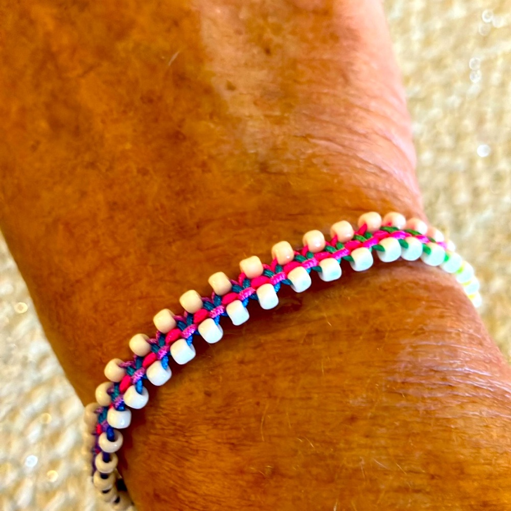 New Super Cute Boho White Petite Beaded Tie Dye Surf Festival Bracelet Neon